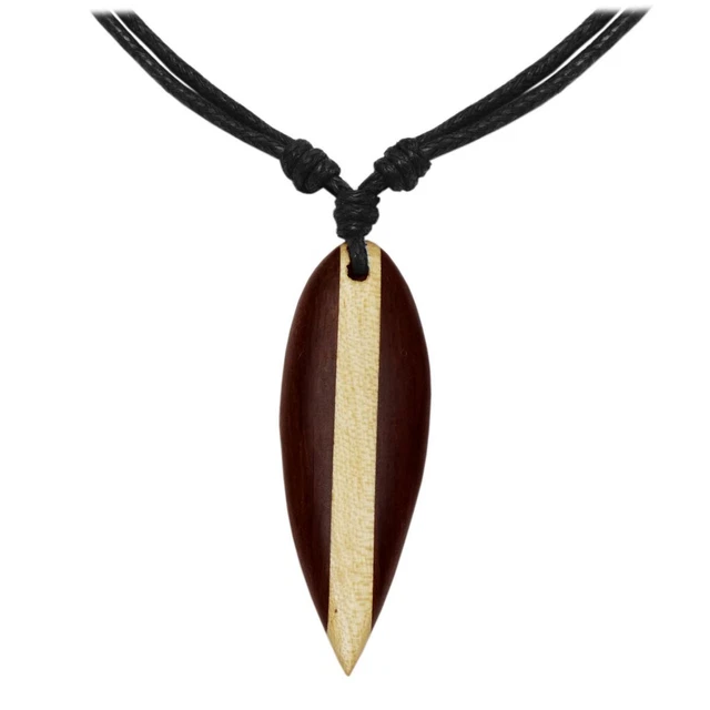 Collier Surf Pendentif Bois Gravé Planche De Surf - Chaîne Coton Noir Cire Longueur Réglable 40-80 Cm - 14