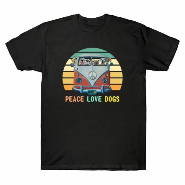 Hippie Sleeve Tee Dogs Peace Men's Top Van Cotton Gift Funny T-Shirt Short Love