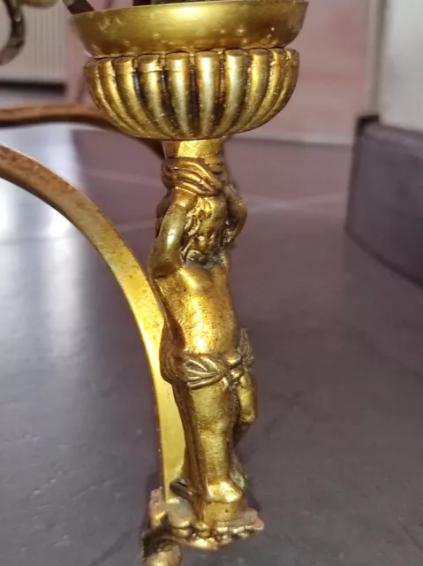 Ancien Lustre à 5 Branches en Bronze Doré et ses 8 Cariatides