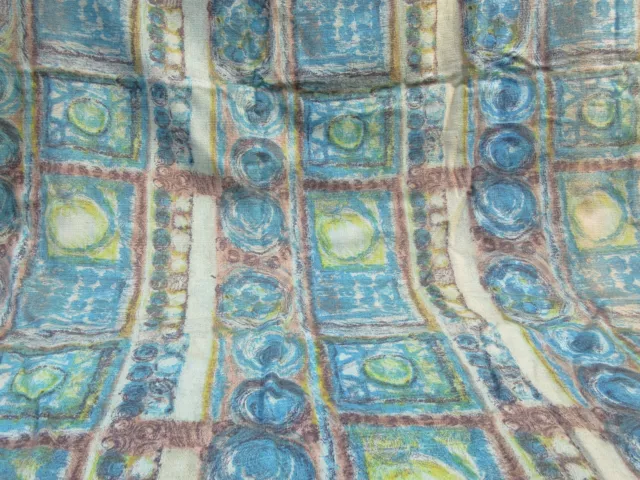 Vintage Mid Century Barkcloth Lounge Curtains Pair Blue Abstract 50s 60s