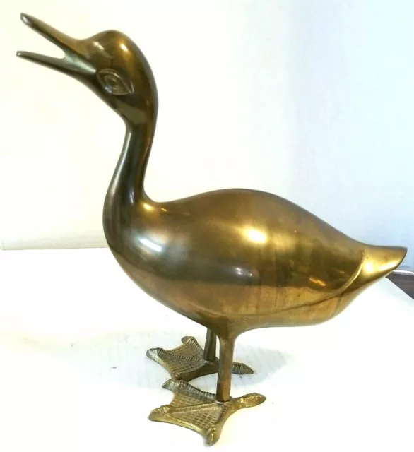 Large Vintage Solid Brass Duck Figure 9" tall Made in Korea