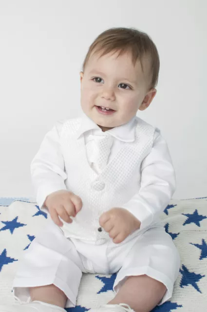 Baby Boys 4 Piece Christening Outfit / Christening Suit White Check