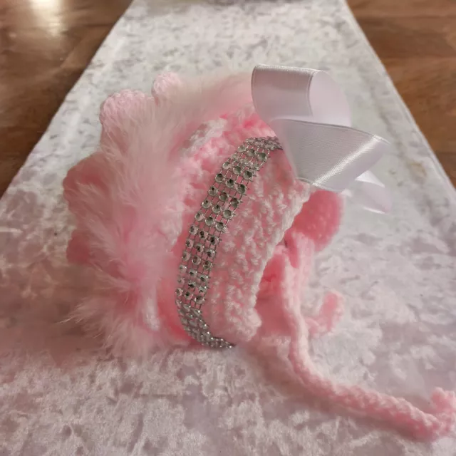 new handmade bonnets marabou Bling Pink baby crochet 0-3 Months Traditional