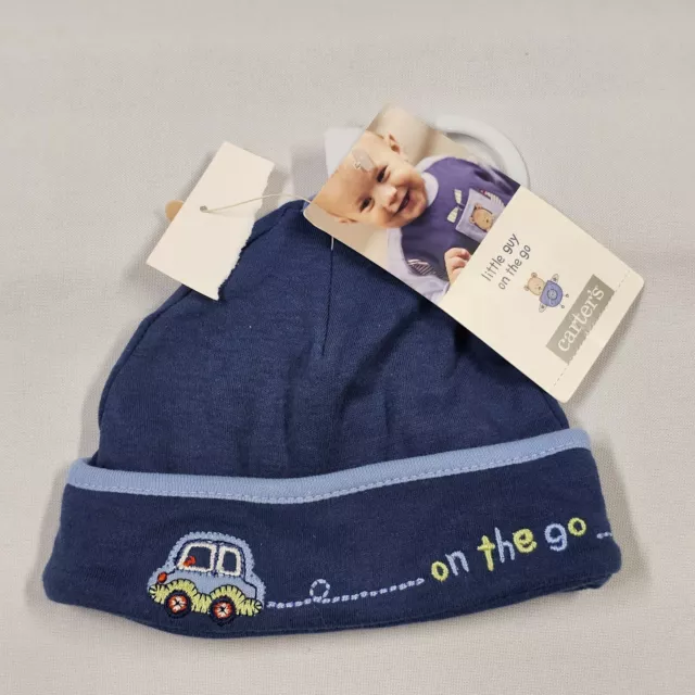 VTG Carters Little Guy on the Go Blue Car Layette Hat Cap 3-6-9 mos NEW Baby Boy