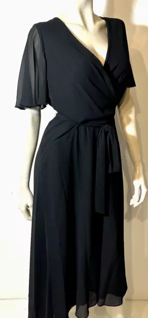 Lauren Ralph Lauren Women's Size 10 Black Belted Georgette Dress $145 NEW