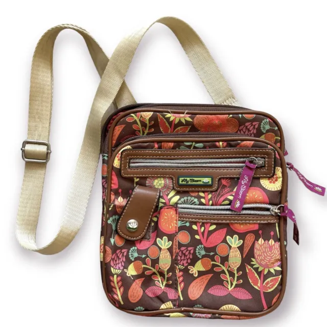 Lily Bloom Boho Floral Adjustable Crossbody Brown Bag Purse Recycled Fabric