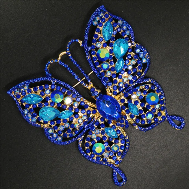 New Fashion Women Blue Bling Cute Butterfly Crystal Charm Brooch Pin Gift