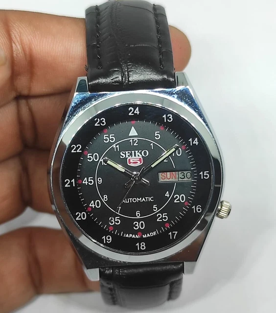 Montre Automatique Seiko Homme - Style Rail Road - Cadran Bleu, Bracelet Bleu - Jour/date - 17 Rubis - Occasion