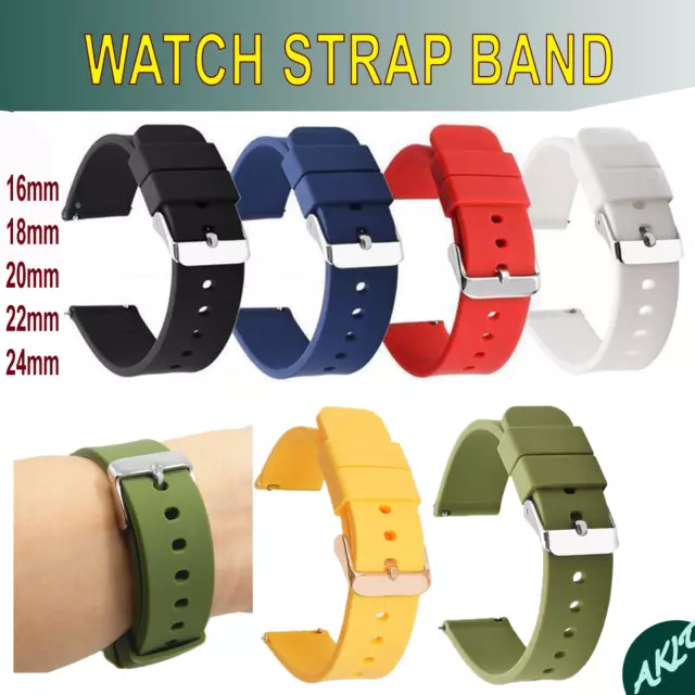 Watch Strap Band Silicone Rubber in 16mm 18mm 20mm 22mm 24mm Sport Quick Release