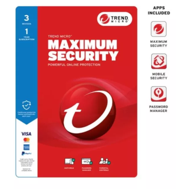 Trend Micro Maximum Security (3 Device) 1Yr Retail Mini Box Auto Renew