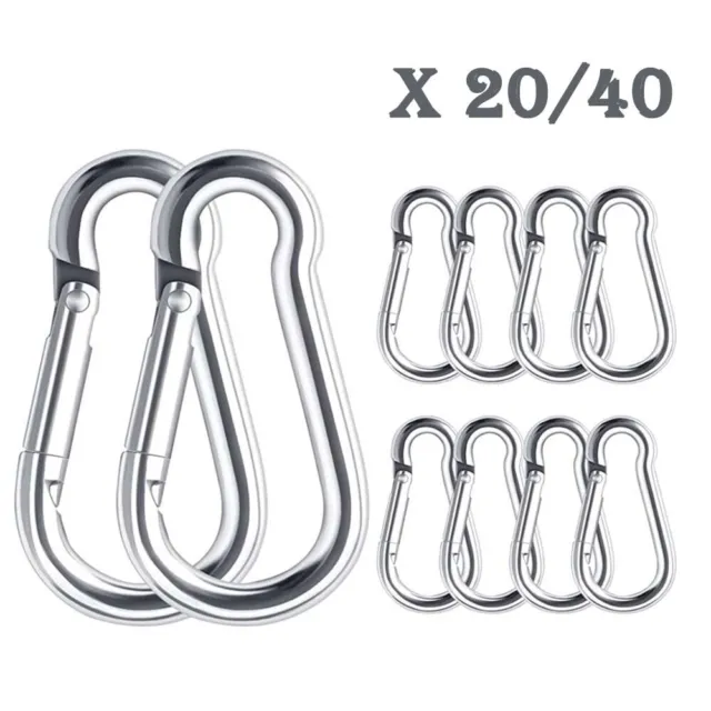 20/40pcs M4 Small Stainless Steel Spring Snap Hook Carabiner Clips Kits 1.57inch