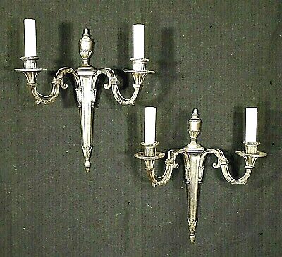 PAIR OF EARLY 20th CENTURY FRENCH ART DECO DOUBLE ARM SILVER PLATE SCONCES