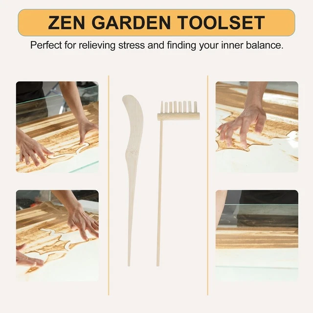 Nicfaky Mini Ensemble Outils Bambou Râteau Jardin Japonais - Kit Thérapie Sable Méditation