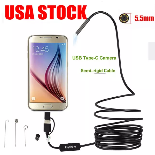6LED 3 in 1 5.5mm 2M Android Endoscope OTG Micro Inspection Camera Rigid Wire US