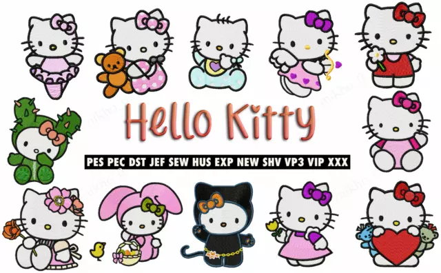 Motifs De Broderie Machine - 12 Motifs Hello Kitty - Multiples Formats - 2...