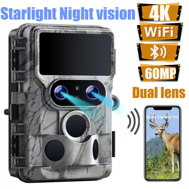 Campark 4K 60MP Duales Objektiv Wildkamera WiFi Bluetooth Jagdkamera Nachtsicht