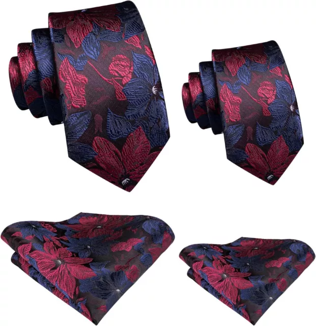 Hi-Tie Father And Son Tie Set Jacquard Woven Silk Necktie Pocket Square Set For