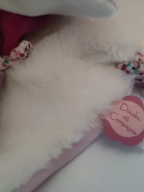 Doudou Et Compagnie Doudou Cerise  Lapin Plat Blanc Rose Violet 3