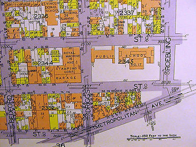 Brooklyn Map 1929 Matted N 3rd - 8th BERRY ROBELING BEDFORD DRIGGS METROPOLITAN 11