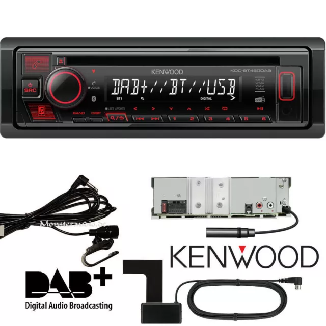 Monsteraudio - Kenwood KDC-BT760DAB DAB+ Autoradio mit DAB Antenne Bluetooth  Alexa MP3 USB AUX-IN & CD