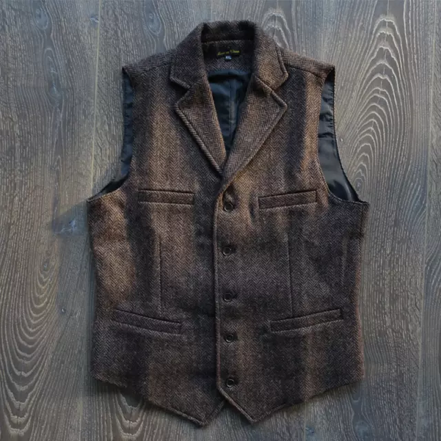 Mens Cashmere Blend Waistcoat Gilet Formal V-neck Suit Vest Tweed Vintage Slim