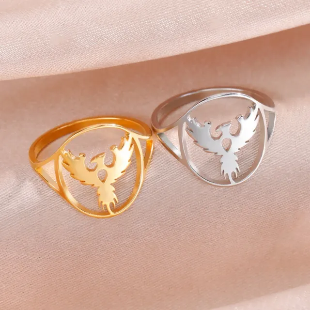 Phoenix Rings Stainless Steel Mythical Animals Bird Wing Ring Engagement Wedding