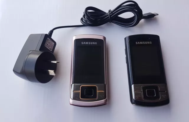 2 x RETRO COLLECTABLE Samsung SLIDE C3050 MOBILE PHONES Rose Gold and Black