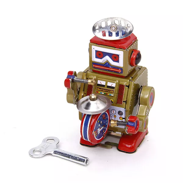 Cool Iron Mini Lustige Schlagzeuger Modell Roboter Wind Up Walking Toy Sammler