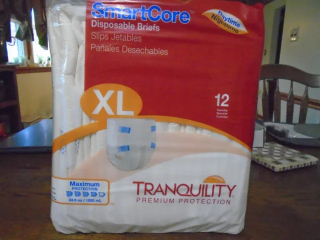 Tranquility SmartCore Disposable Briefs X-Large, XL, Pack of 12, Adult Diaper