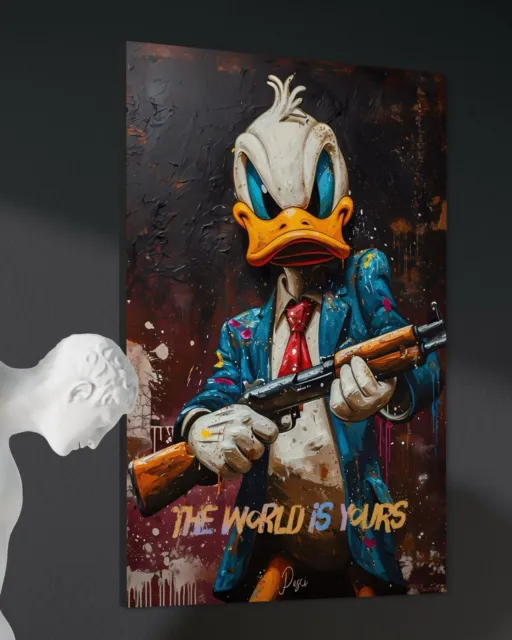 Donald Duck Leinwandbild Scarface Duck Pop Art 60x40cm Motivation Geld NEU