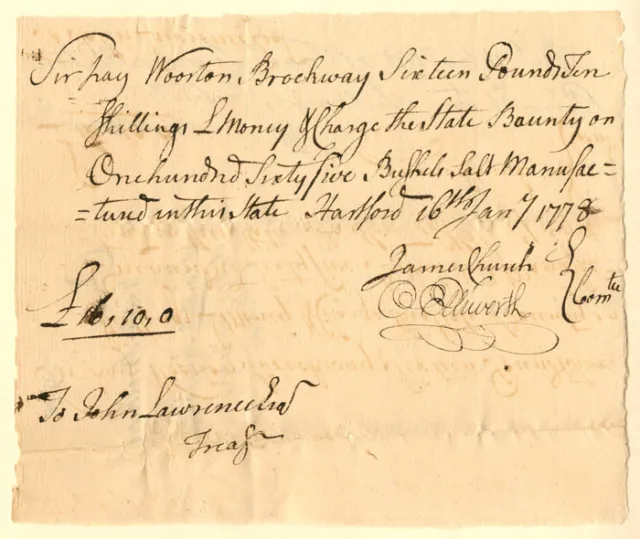 Oliver Ellsworth signed Revolutionary War Pay Order - Connecticut Revolutionary