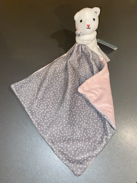 Doudou Chat Blanc Mouchoir Obaibi Rose Gris Pois Blancs