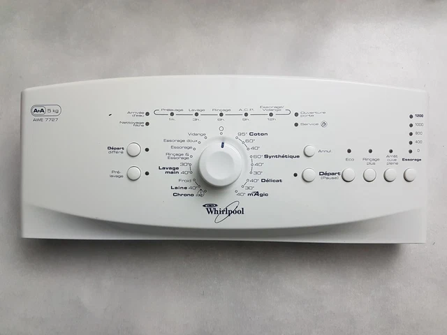 Façade cache face bouton afficheur Machine laver lave-linge Whirlpool AWE7727