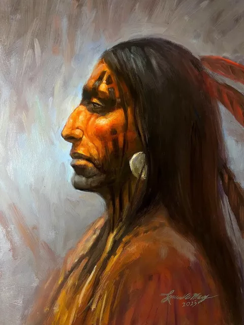 Cree Warrior Original Oil painting Native American WESTERN ART shaman Buckskin