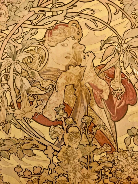 Alphonse Mucha. Lady With A Daisy. Roller-Printed Cotton Velveteen. Circa 1900.