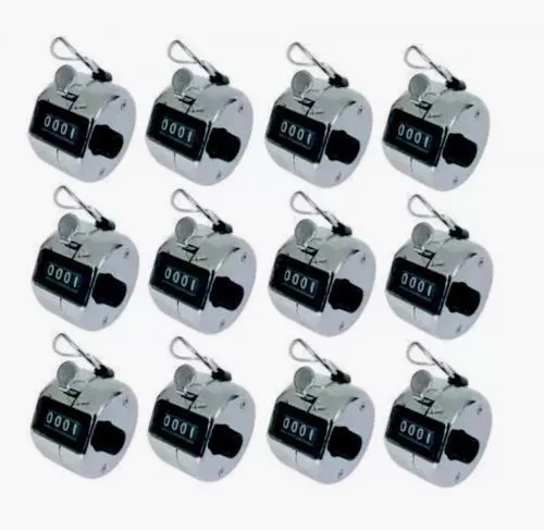 12 x MECHANICAL PALM CLICK CLICKER 4 DIGIT HAND TALLY NUMBER COUNTER SILVER