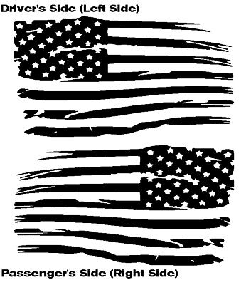 Distressed American Flag Vinyl Decal Set Sticker Weathered Left Right Black Out