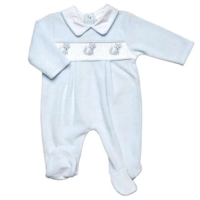 Baby Jungen Blaue Trompler Gesmockter Velour Schlafanzug Fuchs Design Neugeborener Junge - 6 Monate 2