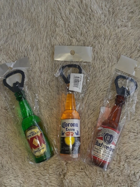 3 Pc Dos Equis Corona and Budweiser Liquid Filled Fridge Magnet  Bottle Opener
