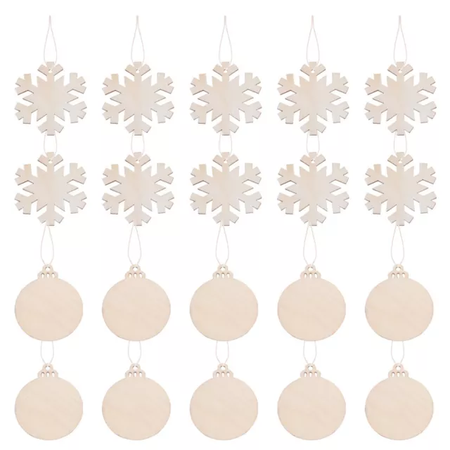 20 Pcs Log Unfinished Wood Ornaments Christmas Wooden Snowflake