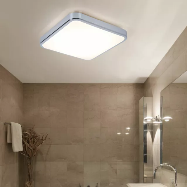 Plafonnier LED D28cm carré bordure bleu pour salle de bains couloir
