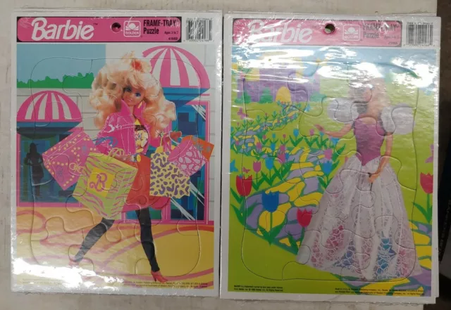 1992 PRINCESS THEME Barbie FRAME TRAY PUZZLES, Golden, lot of 2 different. (13G)