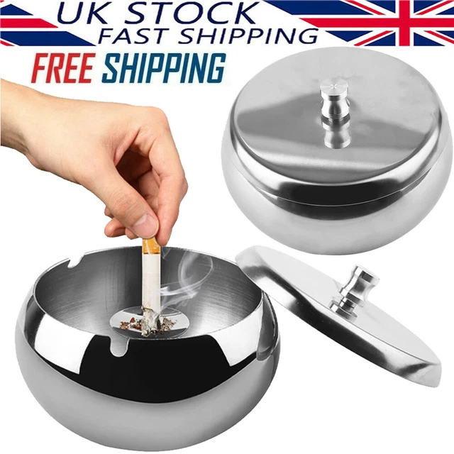Stainless Steel Ashtray Wind Proof Smoking Cigarette Round Ash Tray Bin with Lid