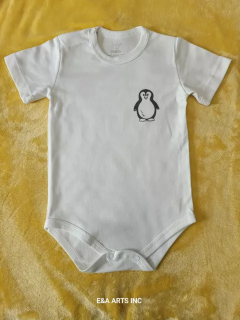 Baby Bodysuit Pollito Gray White Striped Penguin Bodysuit Size 06-09 months