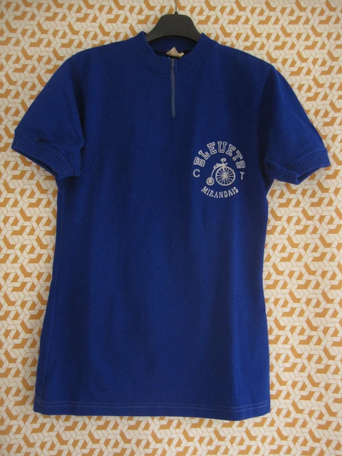 Maillot Cycliste Vintage Bleu Conserves Chaville – Années 70 – Acrylique – Taille M
