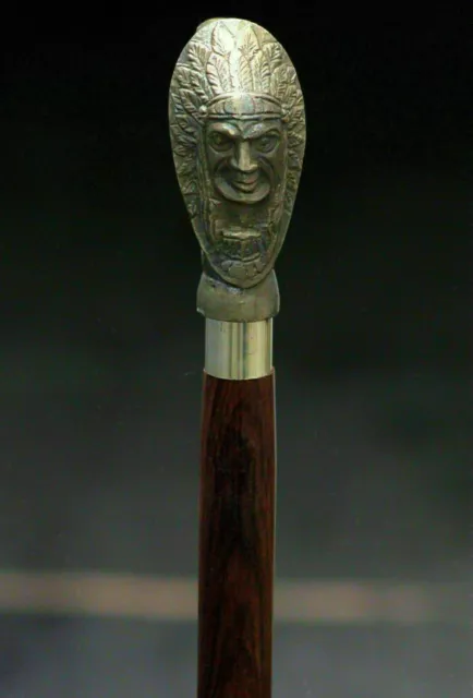 Antique Indian Chief Head Brass Wooden Working Walking stick Cane new handmade
