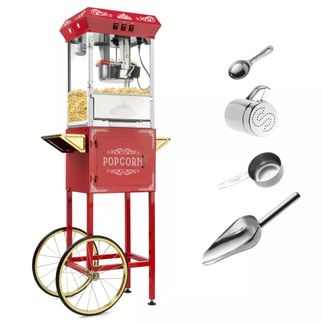 OPEN BOX - Vintage Style Popcorn Machine Maker Popper with Cart 8-Oz Kettle -Red