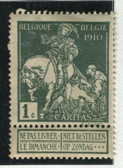 BELGIUM; 1910 early CARITAS issue fine Mint hinged 1c. value