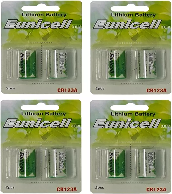 Envoi avec suivi Eunicell 8 piles au lithium CR123A (4 paquets de 2 piles) 3V