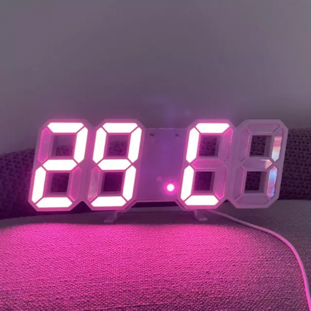 USB LED Digital Table Wall Clock Large 3D Display Alarm Clock Dimmer A7R6